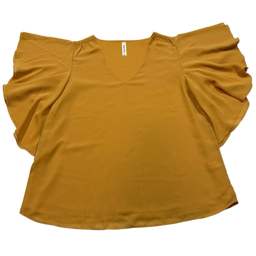 Zenana Outfitters Blouse XL Mustard Yellow Flutter Sleeve Lightweight  Women - Picture 2 of 9